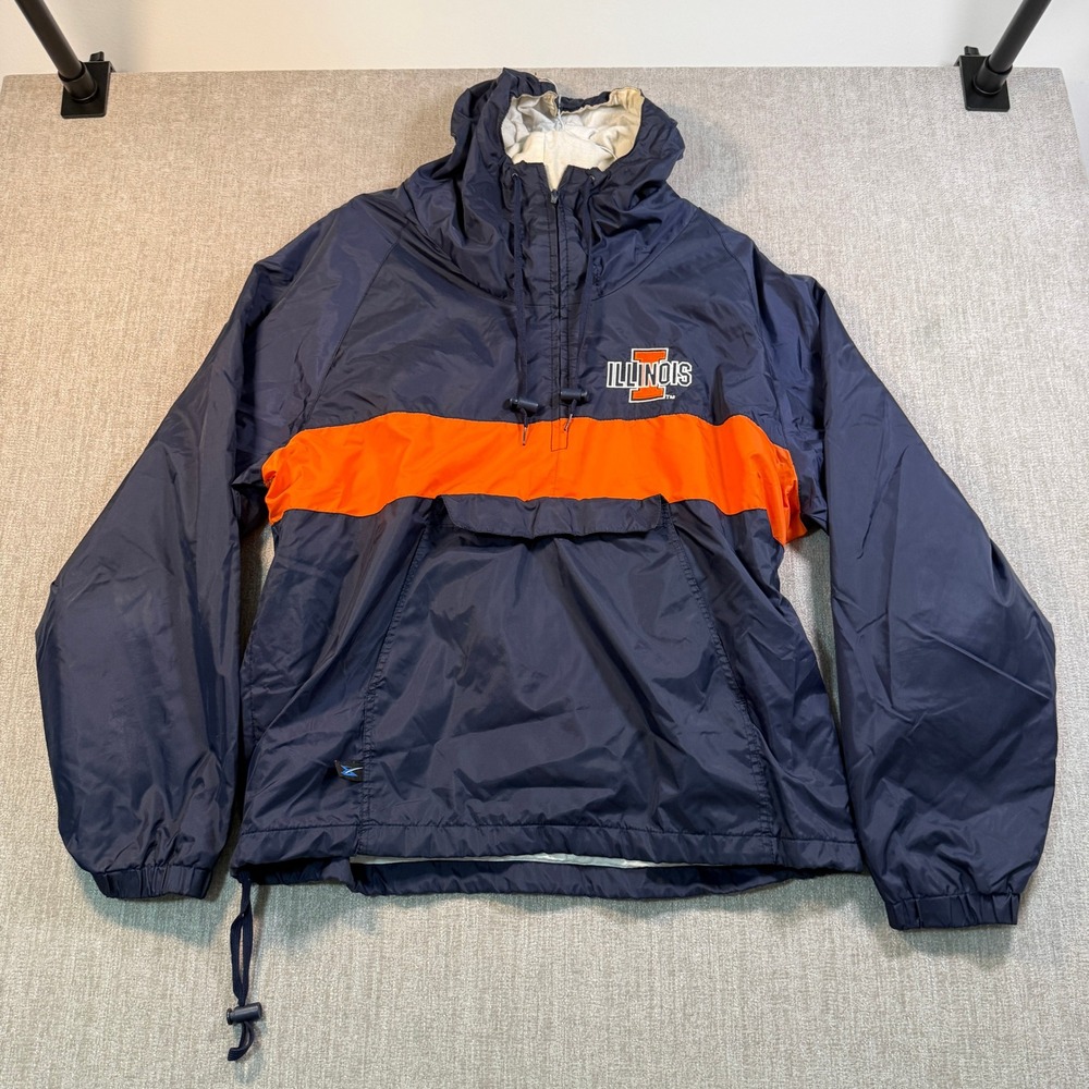 Storm Duds Illinois Fighting Illini Windbreaker Navy Orange Flannel Lined Large